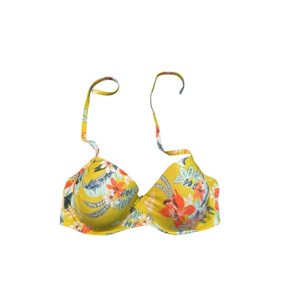 Shade & Shore Swim Bikini Top 38D | Yellow Tropical Floral Padded Halter Underwi - Picture 2 of 3